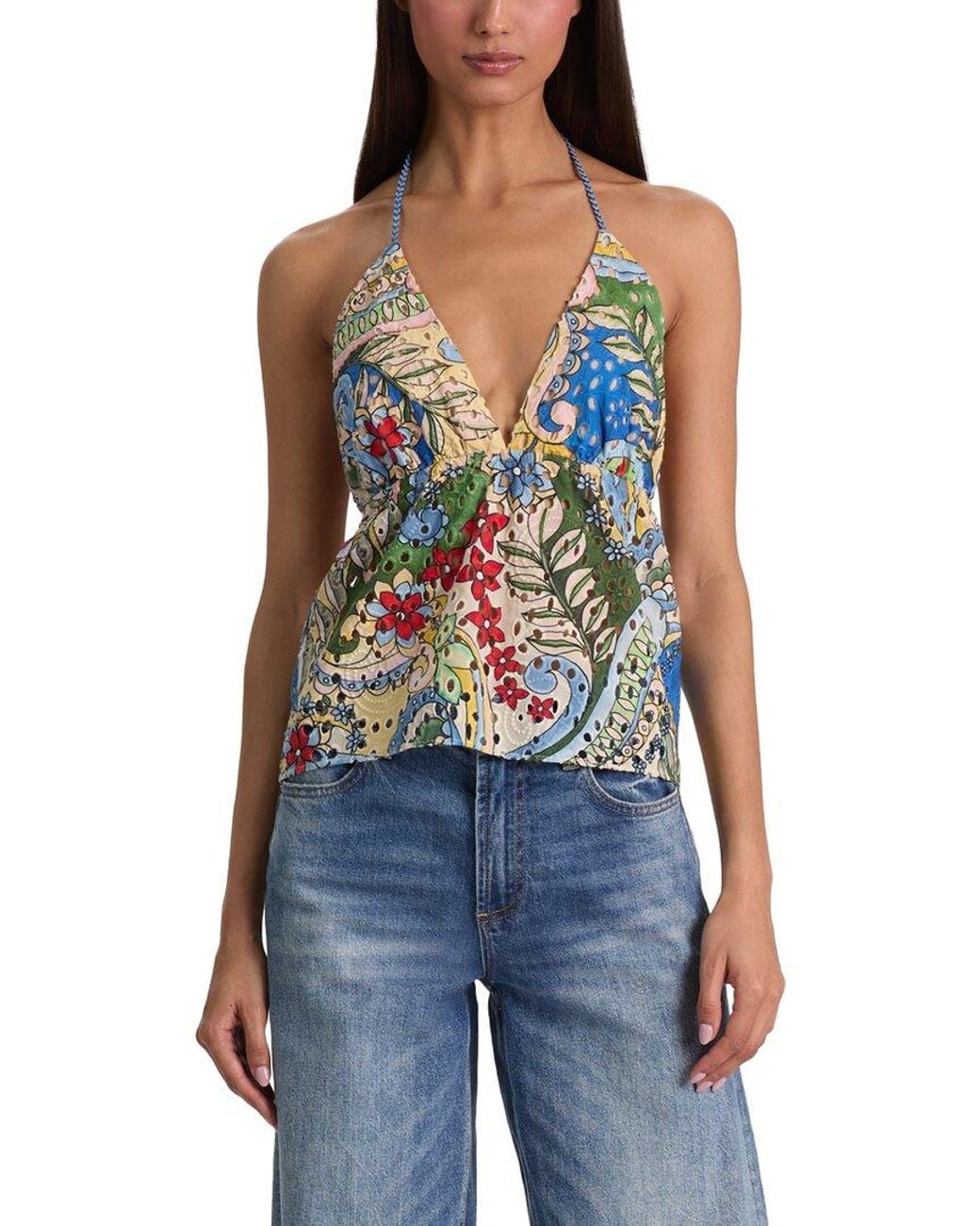 Alice + Olivia Blue Karolina Halter Top