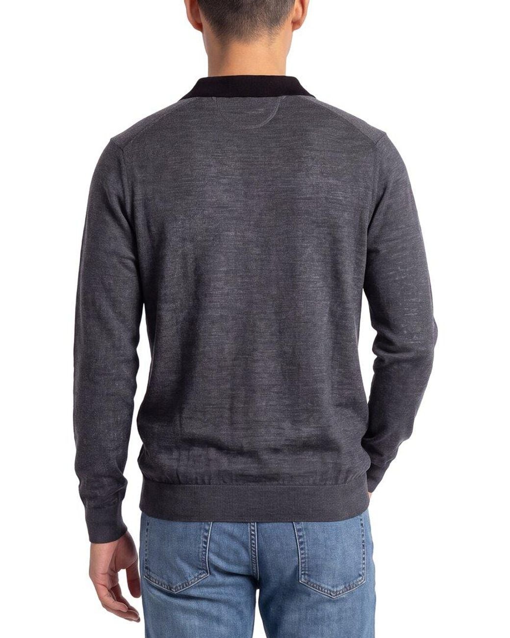 Raffi Blue Jacquard Zip Wool-Blend Polo Shirt for men