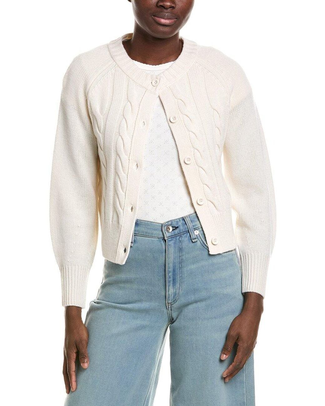 Neiman Marcus White Crop Wool & Cashmere-Blend Cardigan