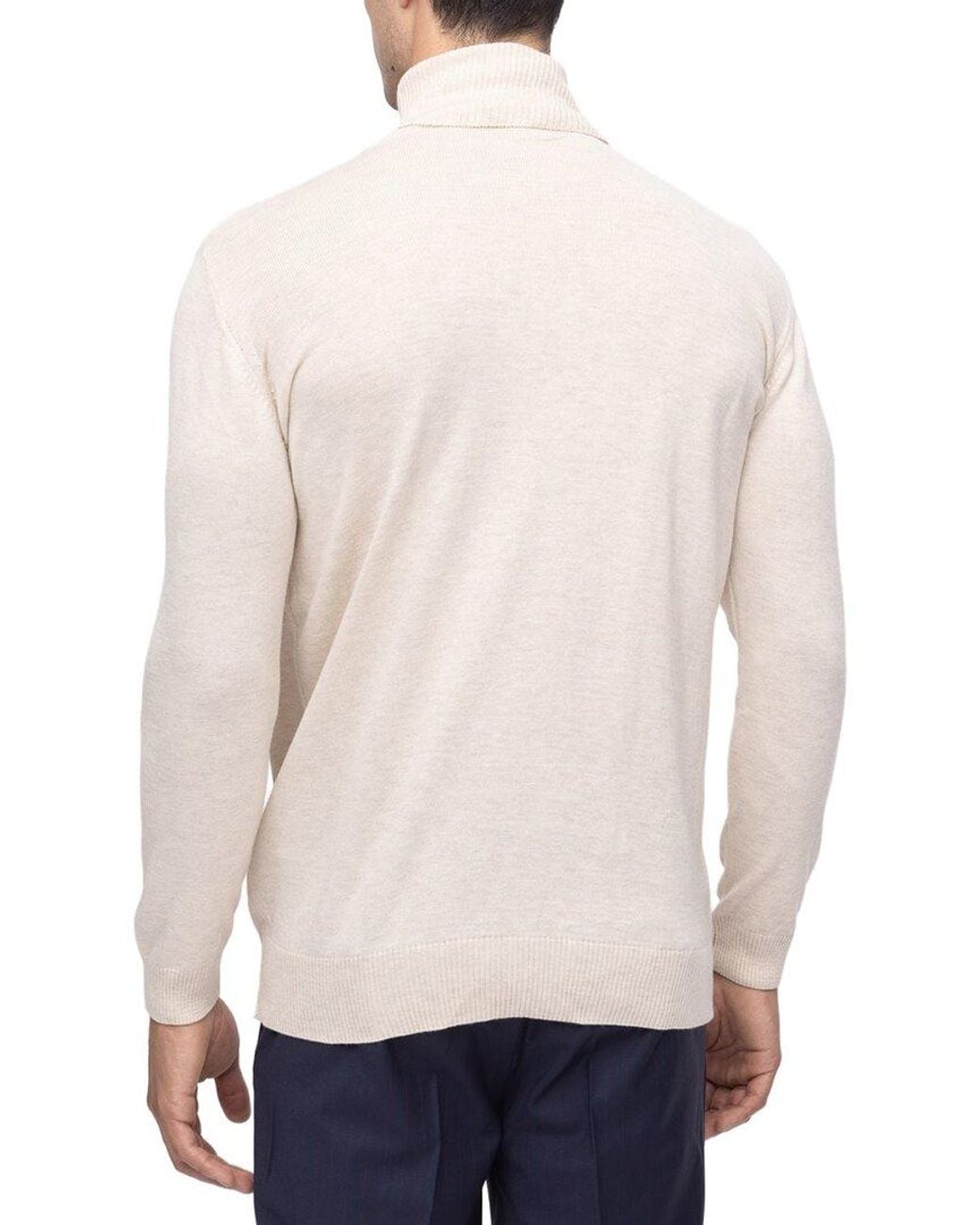 Ron Tomson White Roll Neck Knit Sweater for men