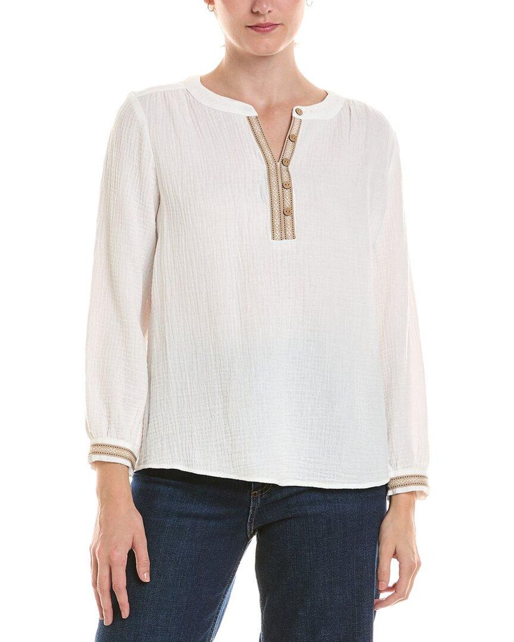 Jones New York White Petite Embroidered Placket Popover