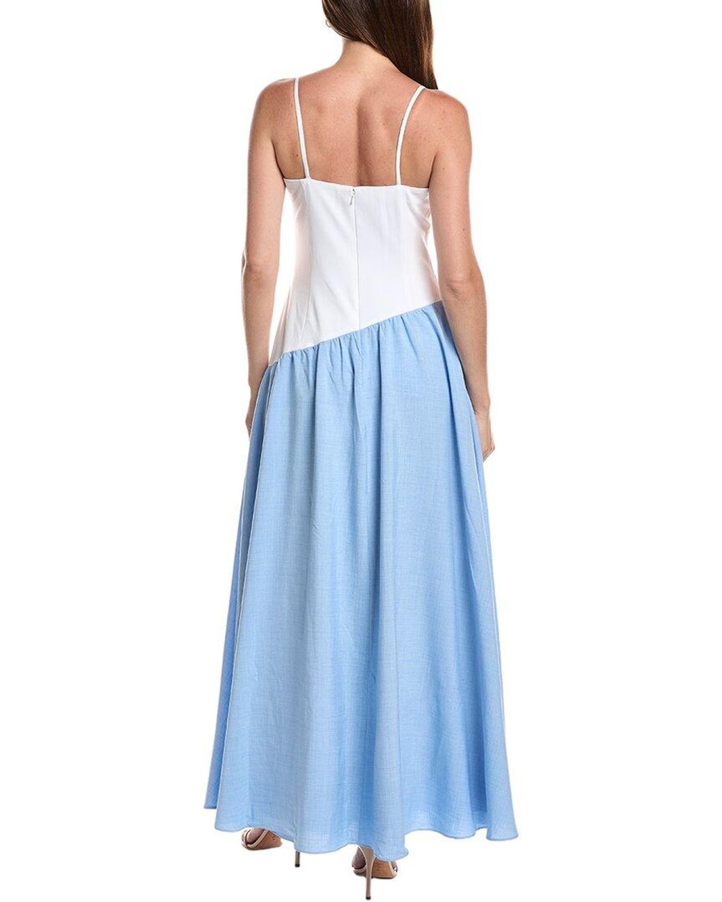 Rene Ruiz Blue Sweetheart Colorblock Drop-Waist Maxi Dress