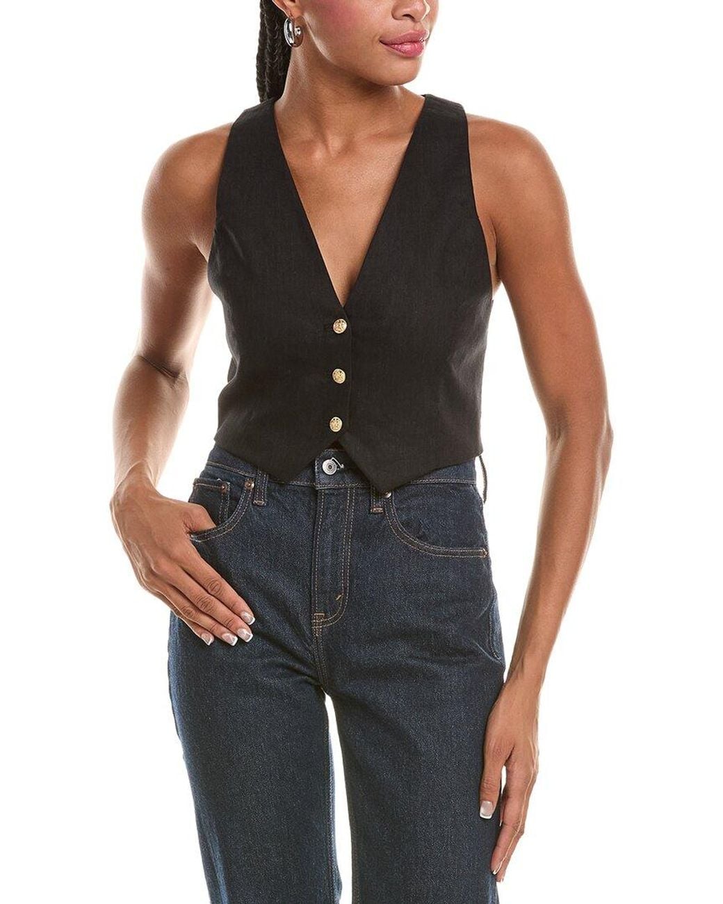 Alice + Olivia Blue Donna Linen-Blend Vest