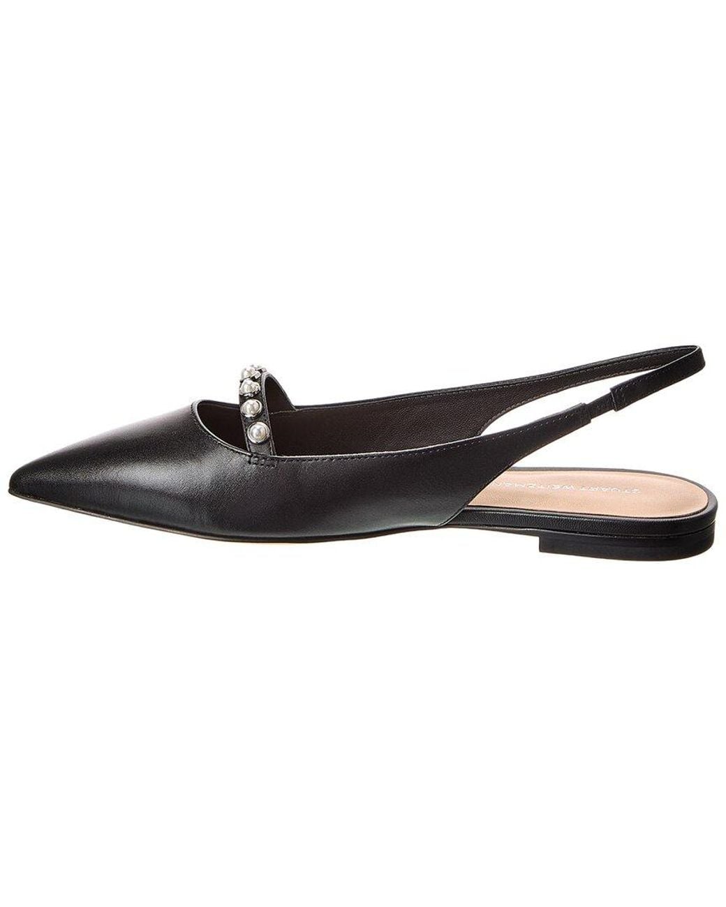 Stuart Weitzman Black Pearl Leather Slingback Flat