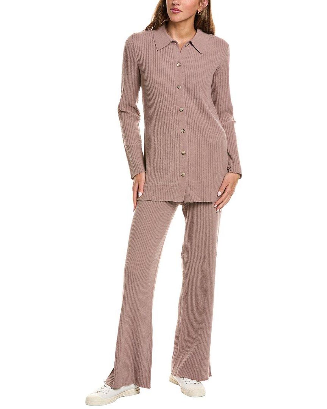 525 America Brown 2pc Rib Cardigan & Pant Set
