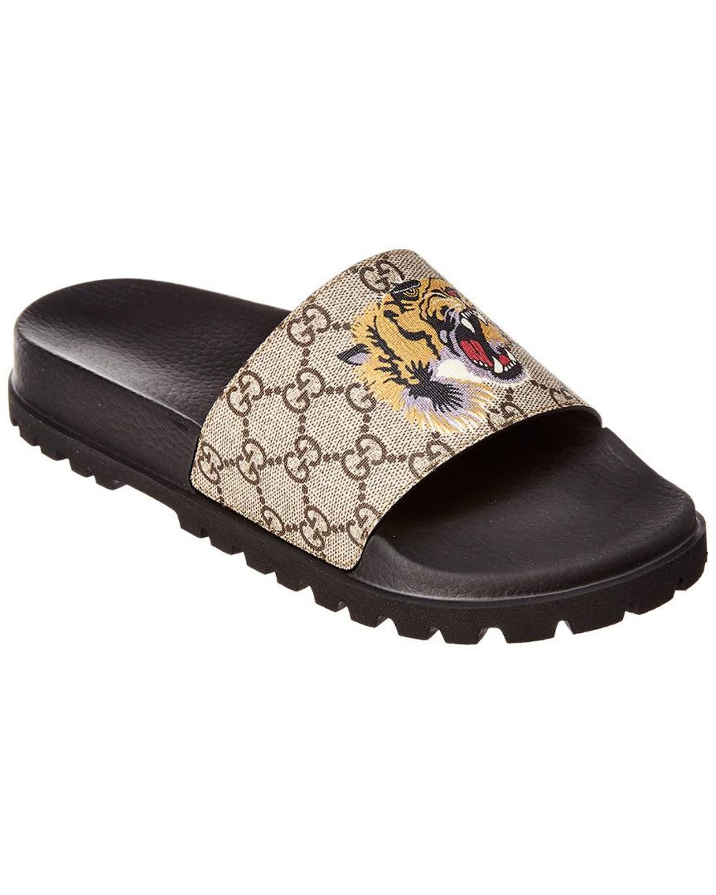 Gucci GG Supreme Tiger Slide Sandal in Brown for Men | Lyst UK