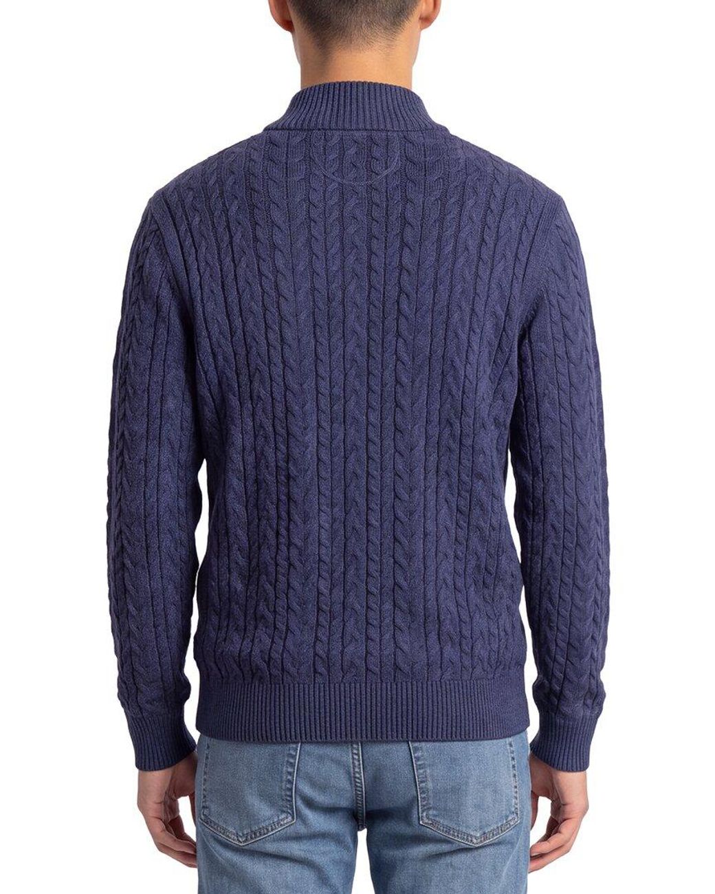 Raffi Blue Cable 1/4-Zip Mock Neck Sweater for men