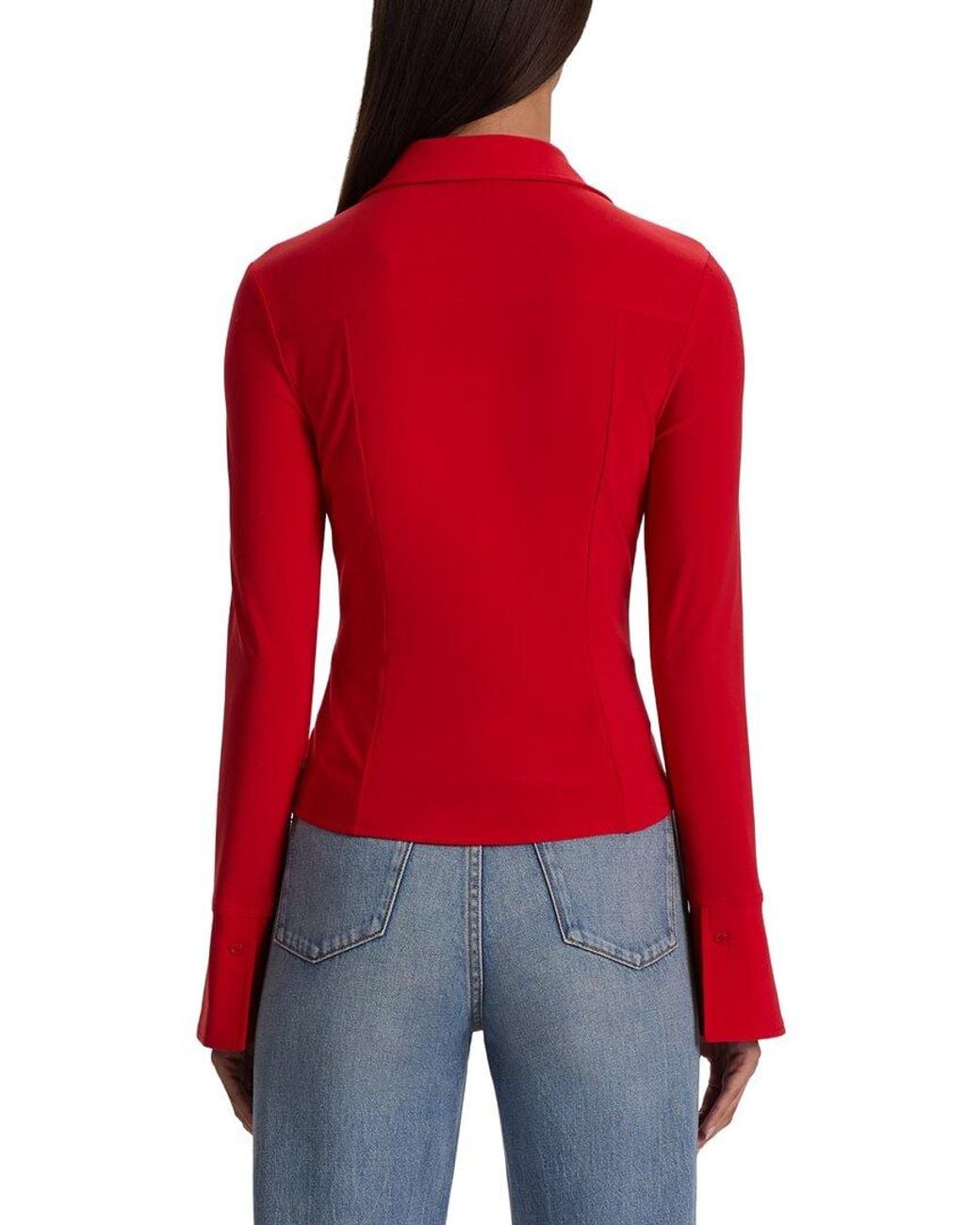 Alice + Olivia Red Freya Fitted Nipped Waist Button-Down Top