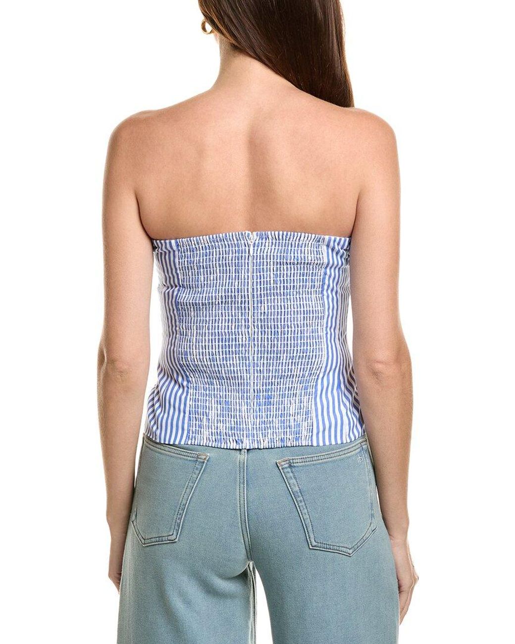 Rowing Blazers Blue Poplin Pinstripe Top