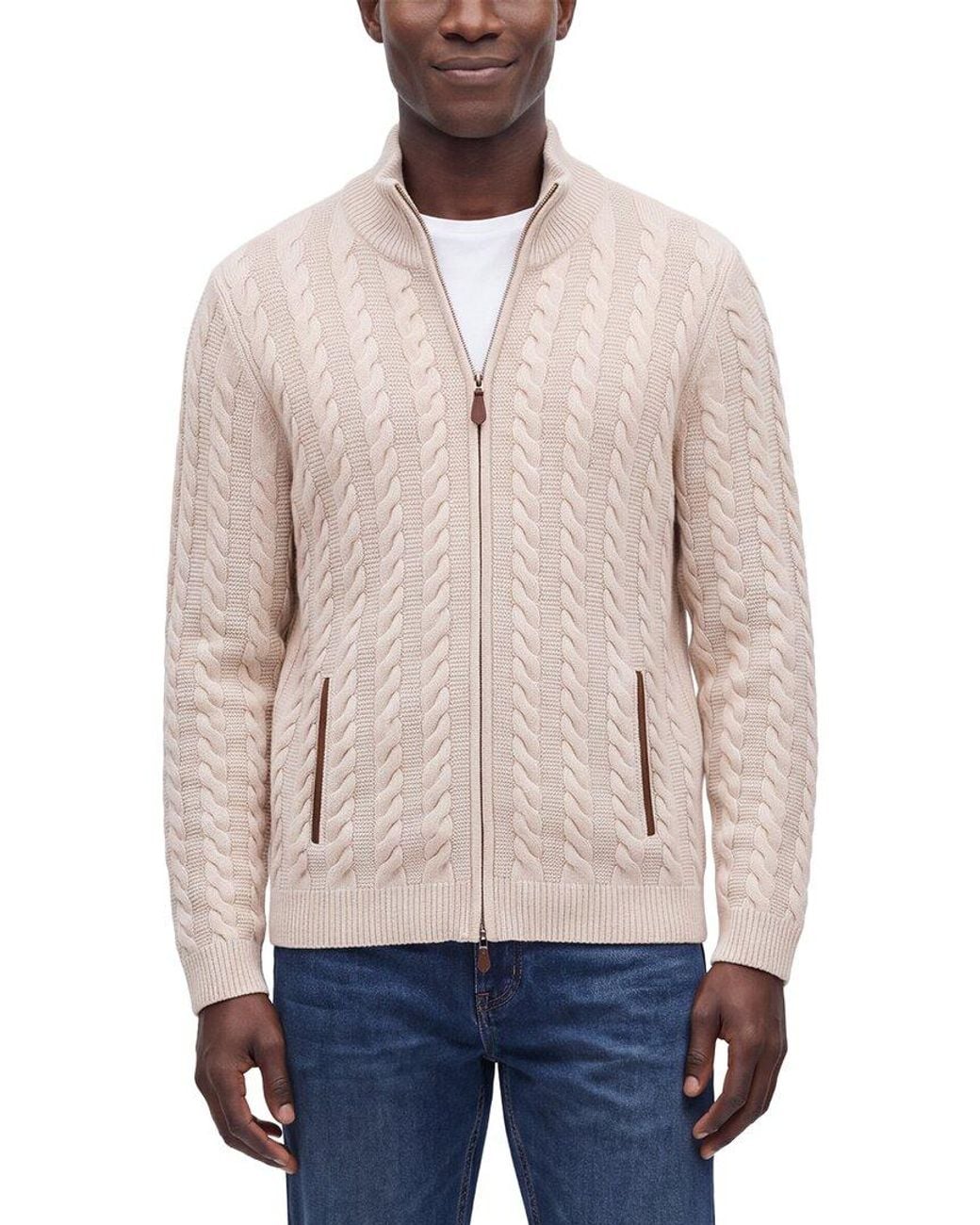 N.Peal Cashmere Natural Richmond Cable Cashmere Cardigan for men