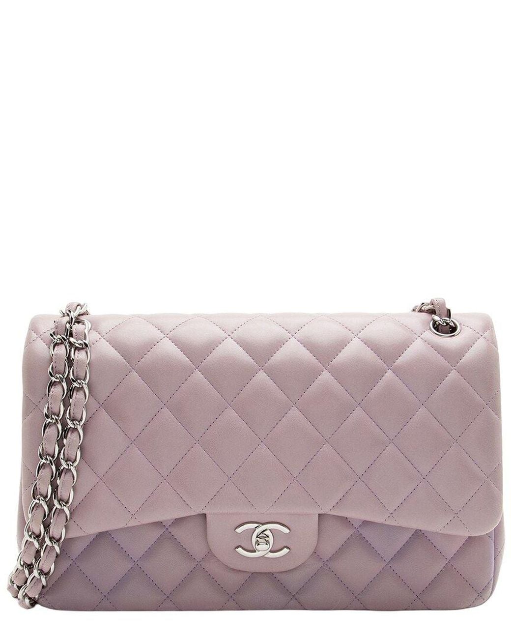 Chanel Gray Lambskin Classic Jumbo Double Flap Bag (Authentic Pre-Loved)