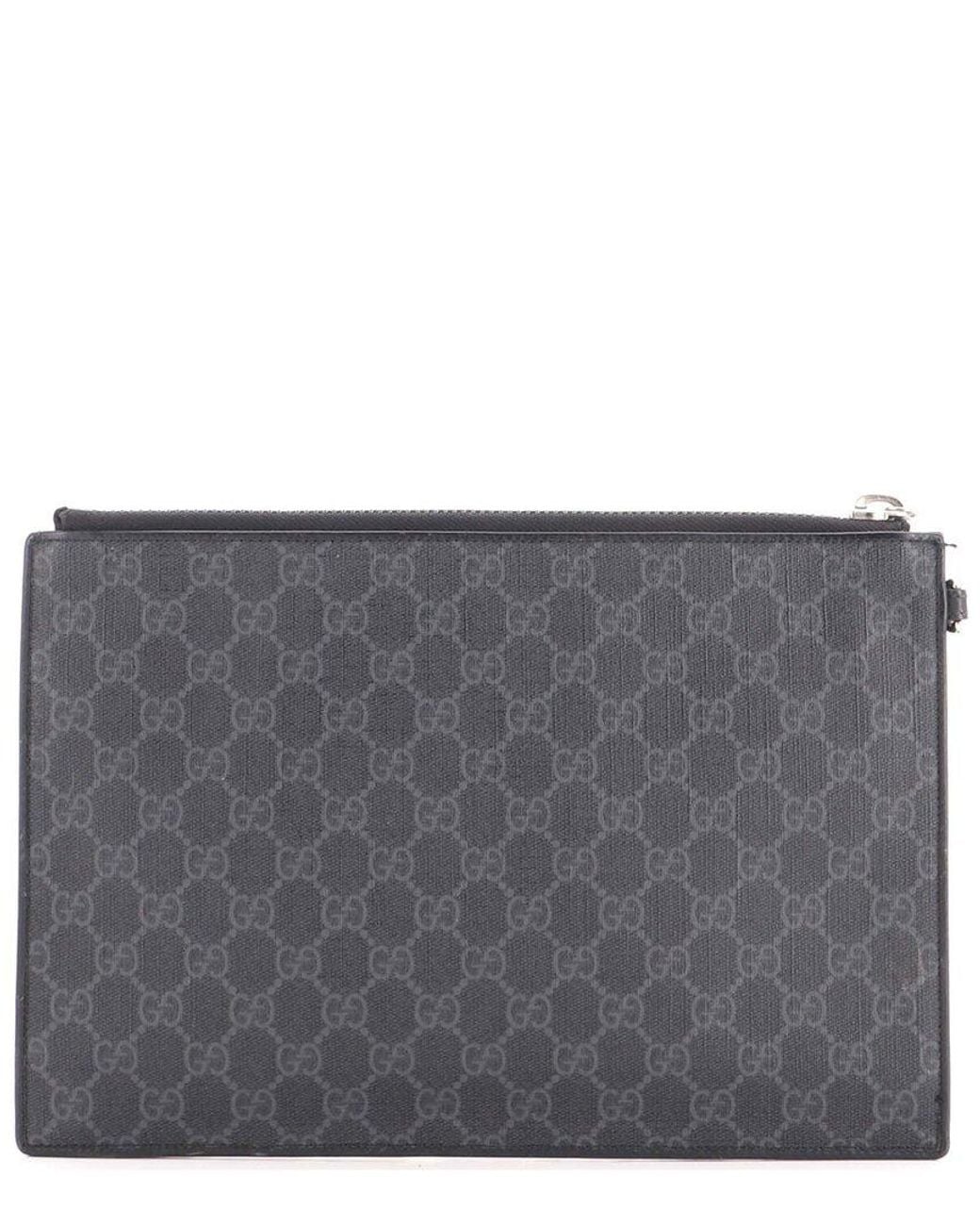 Gucci Gray Gg Coated Canvas Night Courrier Pouch With Applique (Authentic Pre-Loved)