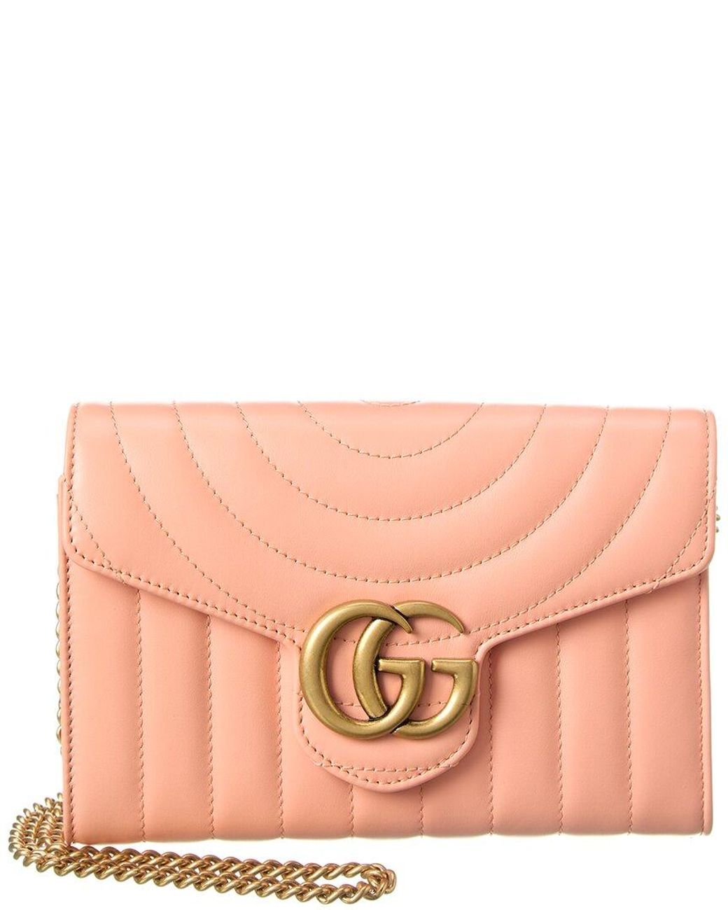 Gucci GG Marmont Matelassé Leather Wallet On Chain in Pink | Lyst