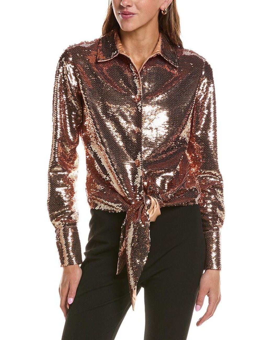 Tom Ford Brown Sequin Silk-Blend Top