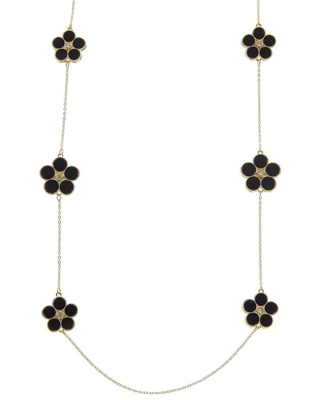 Juvell White Plated Lab-grown Black Onyx Cz Clover Necklace