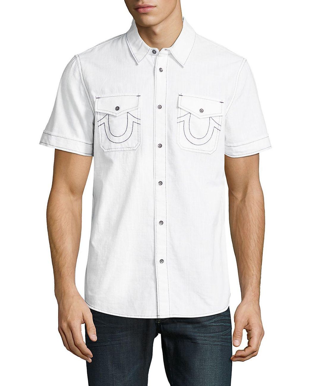 Cotton Short-sleeve Casual Button-down 