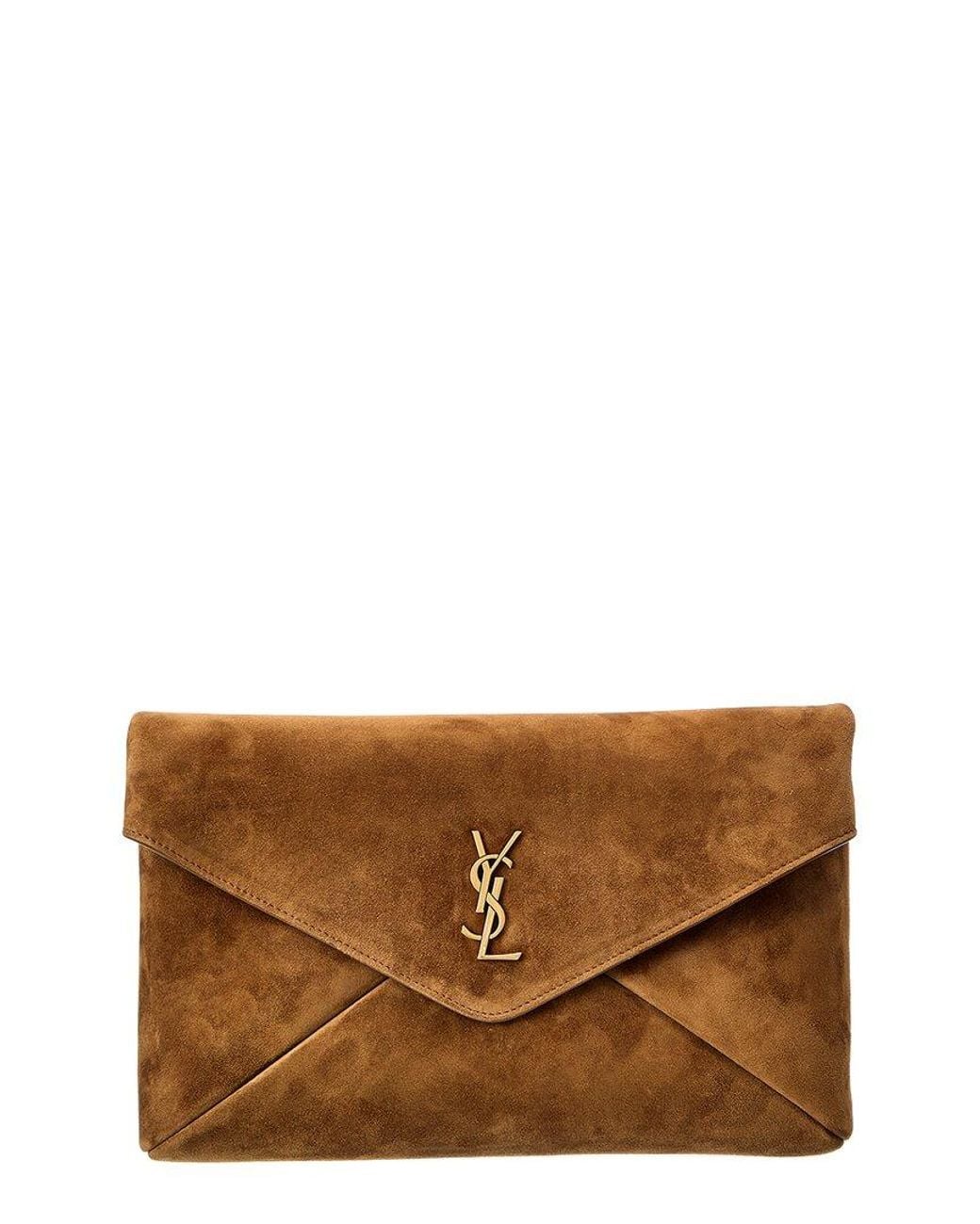 Saint Laurent Brown Cassandre Large Suede Envelope Pouch