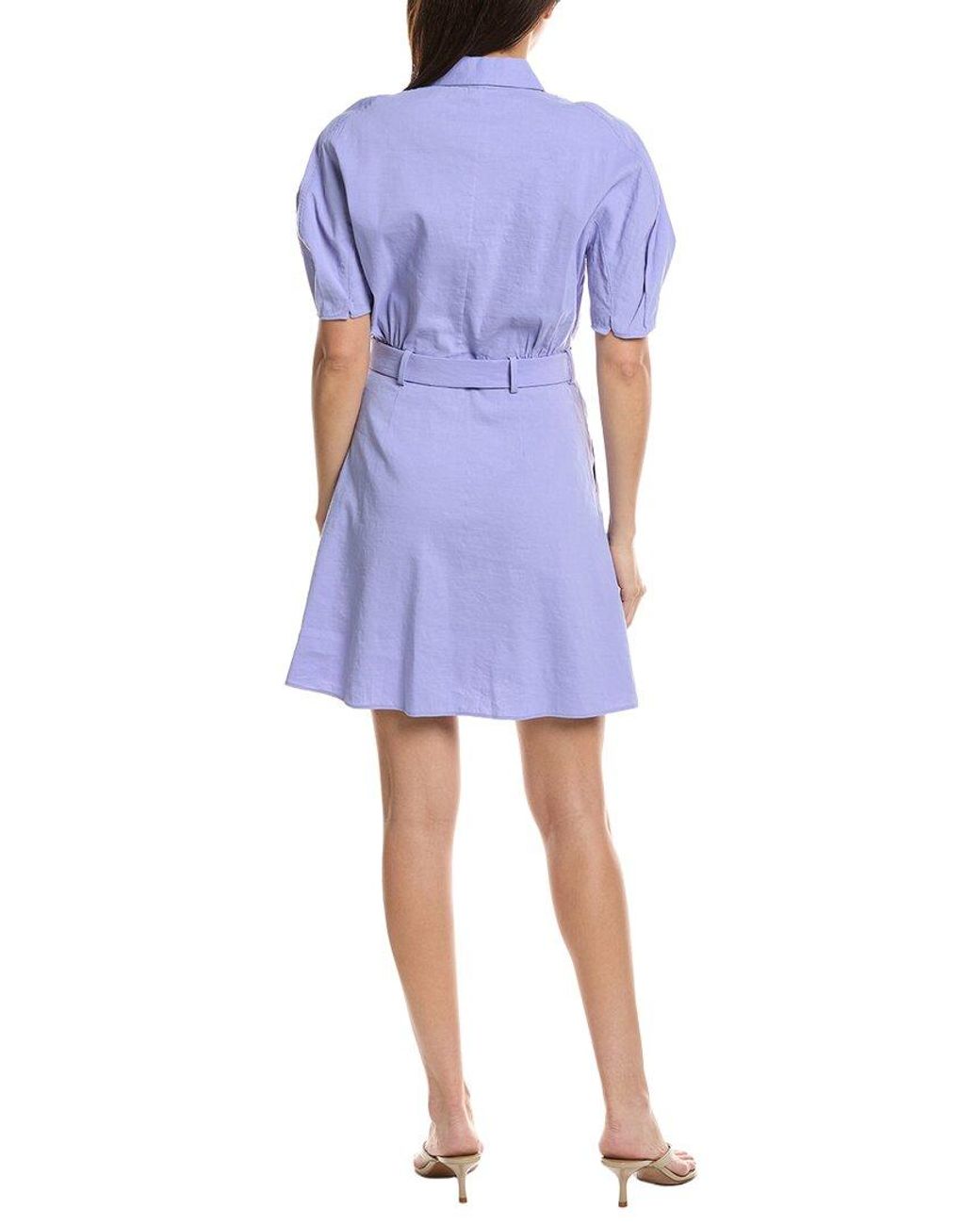 Theory Blue Linen-Blend Belt Dress