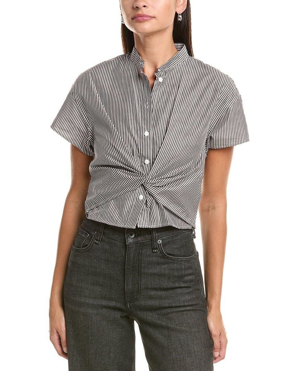 Rag & Bone Gray Regina Striped Poplin Top