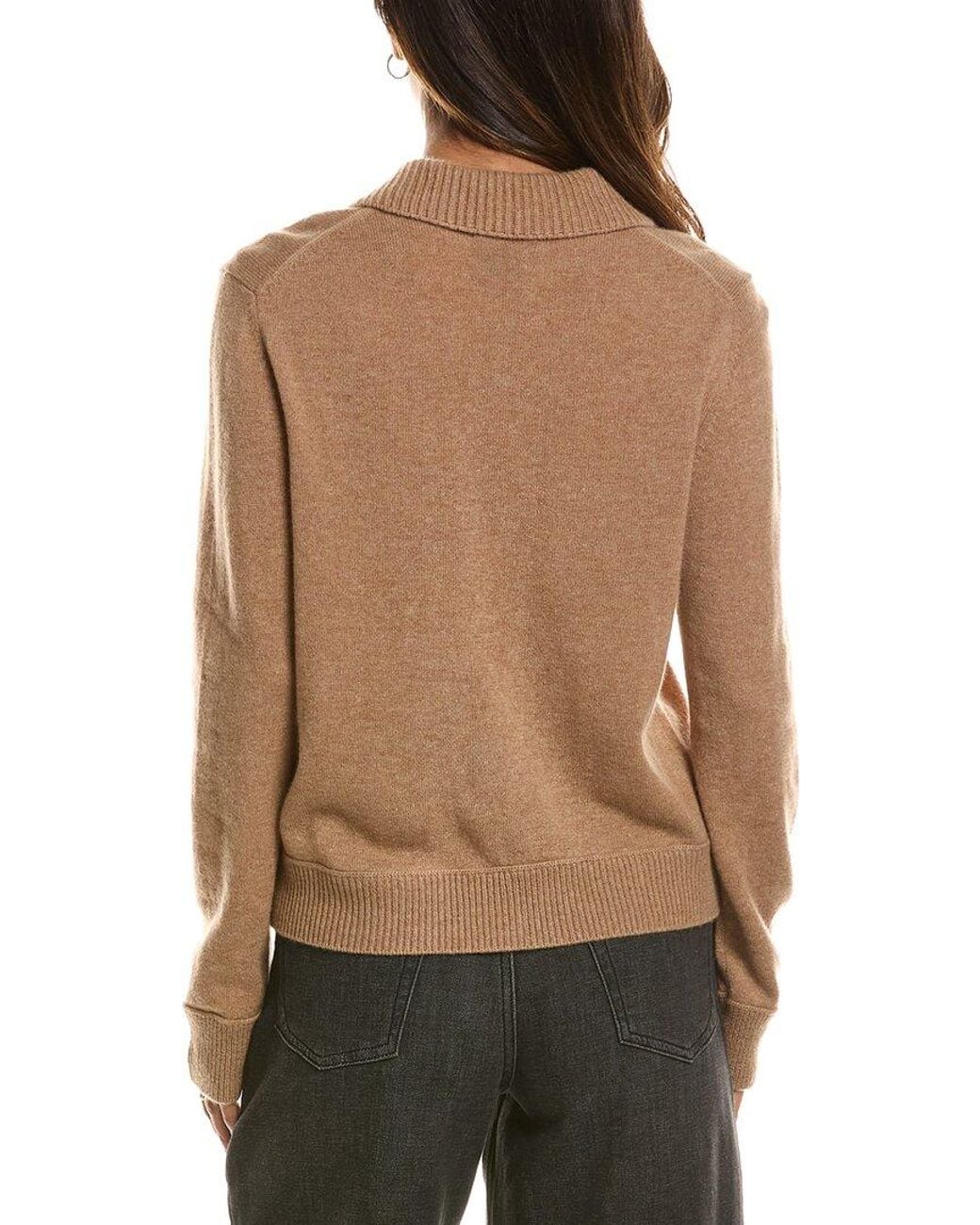 Forte Brown Rib Trim Wool & Cashmere-blend Polo Cardigan