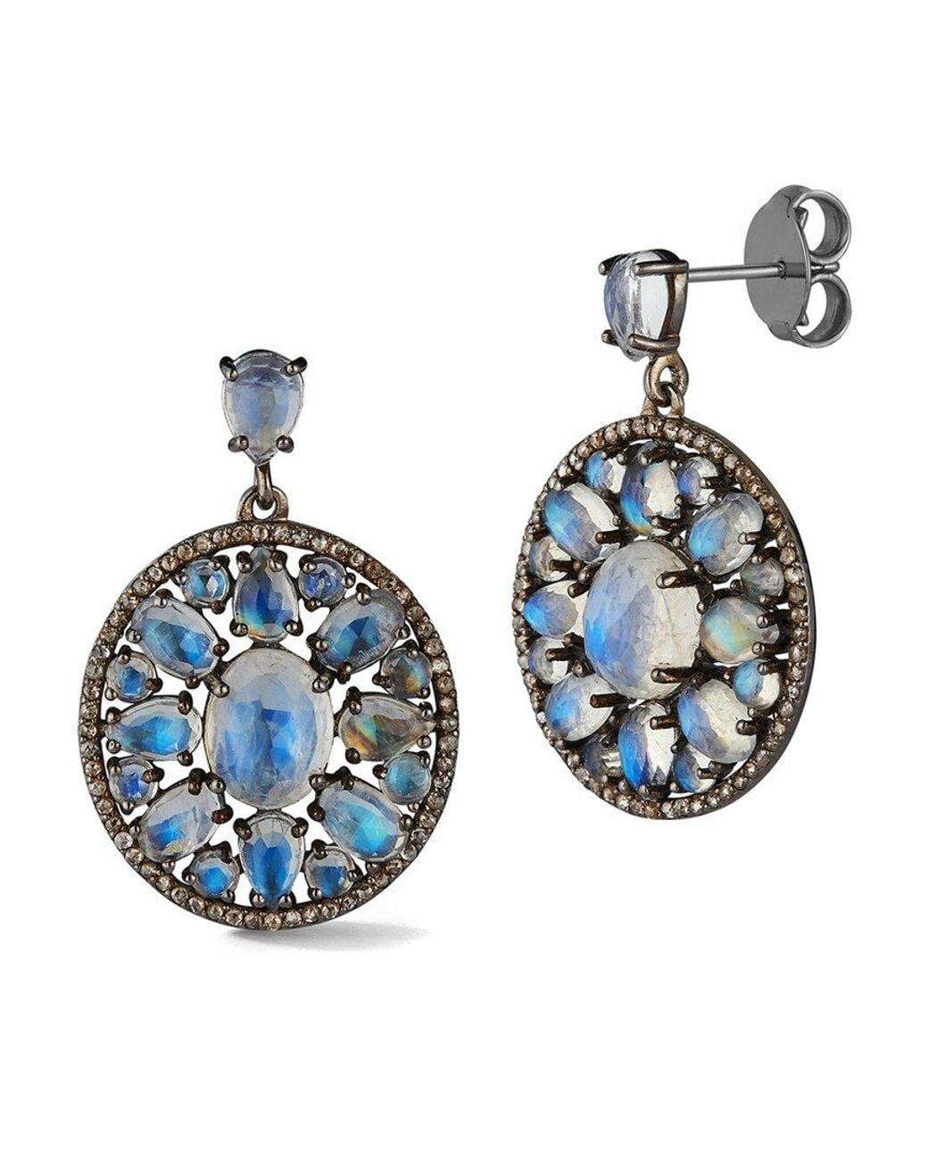 Banji Jewelry Blue Silver 16.60 Ct. Tw. Diamond & Moon Stone Drop Earrings