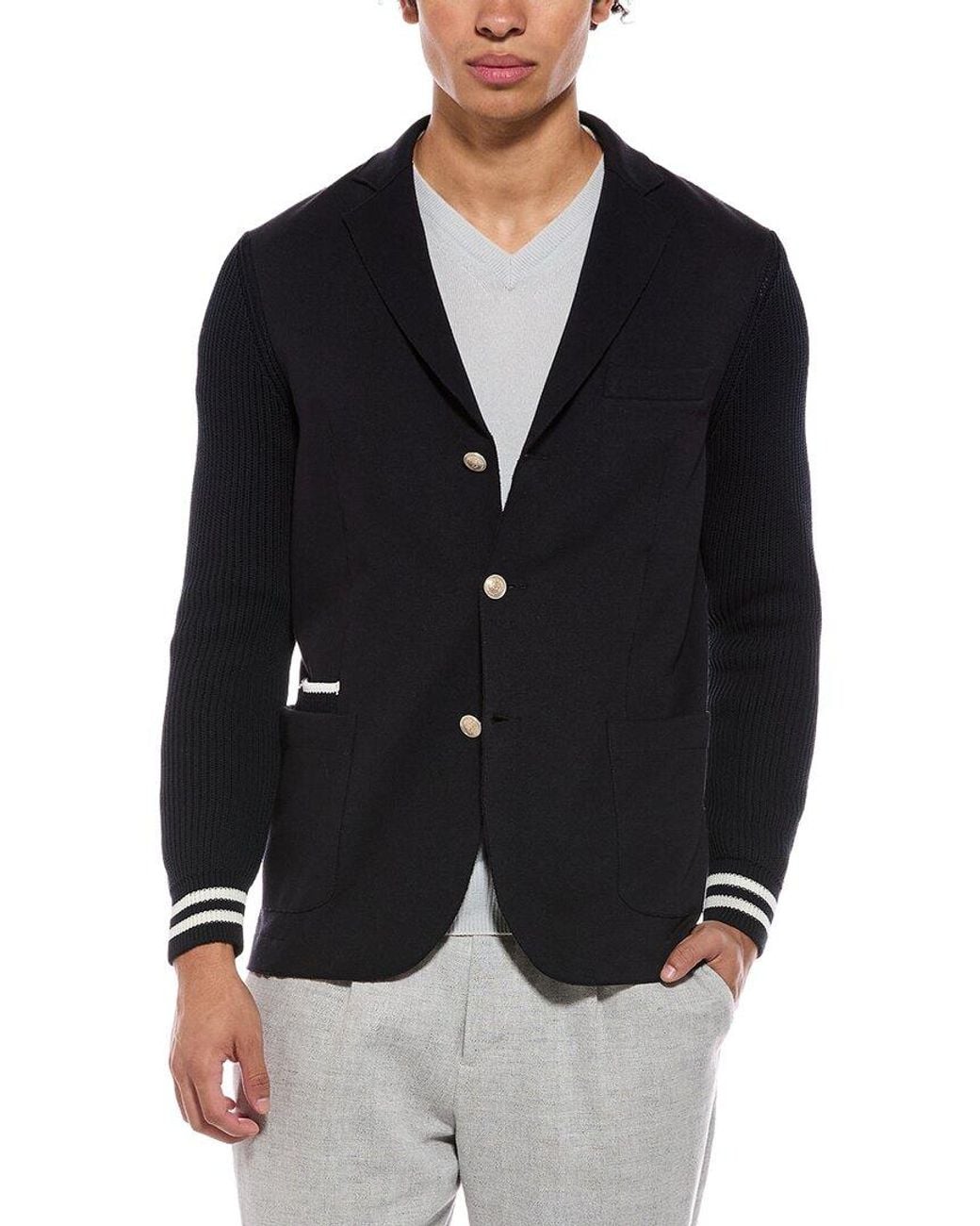 Eleventy Blue English Rib Sleeve Wool-Blend Jacket for men