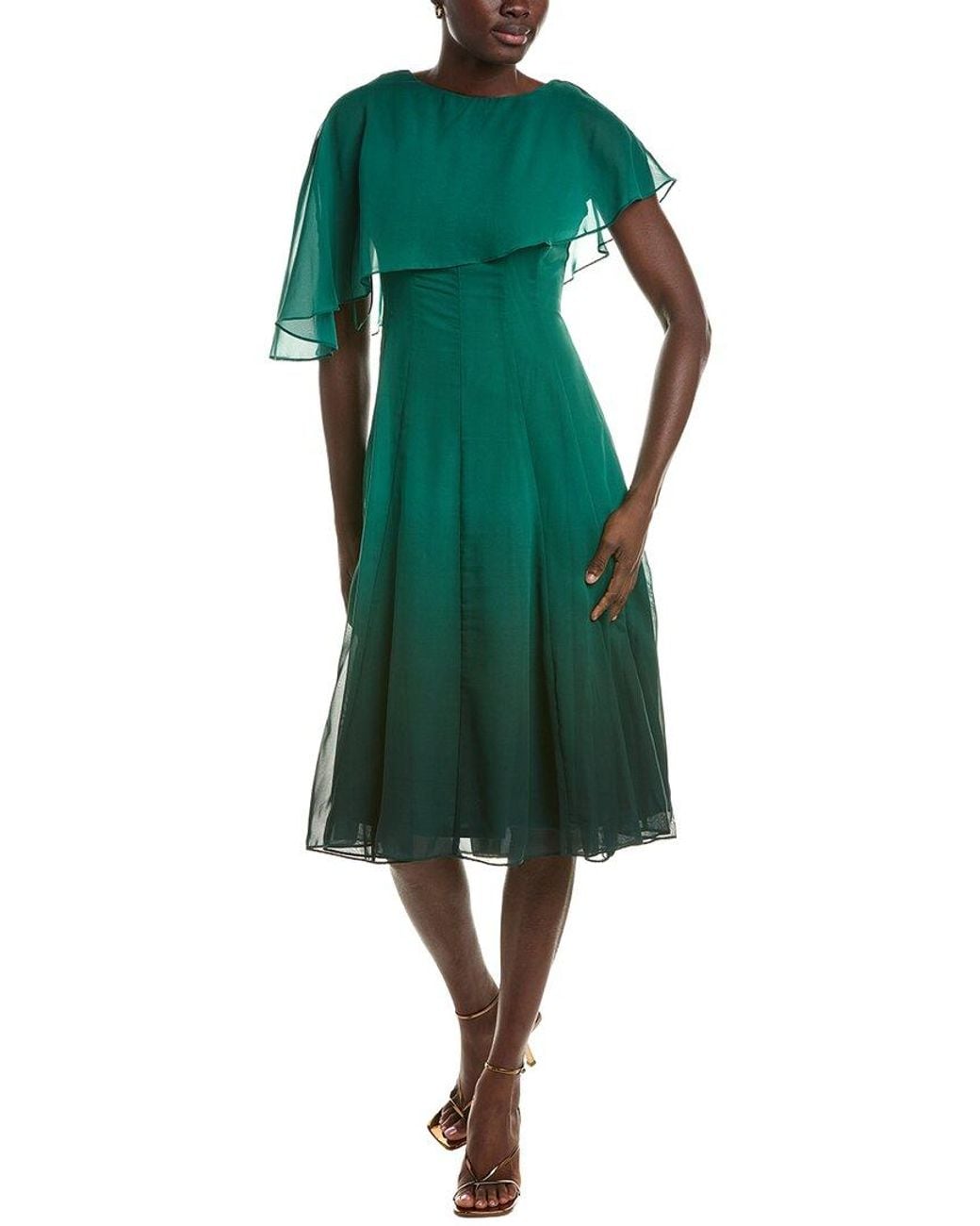 Maison Tara Green Capelet Midi Dress