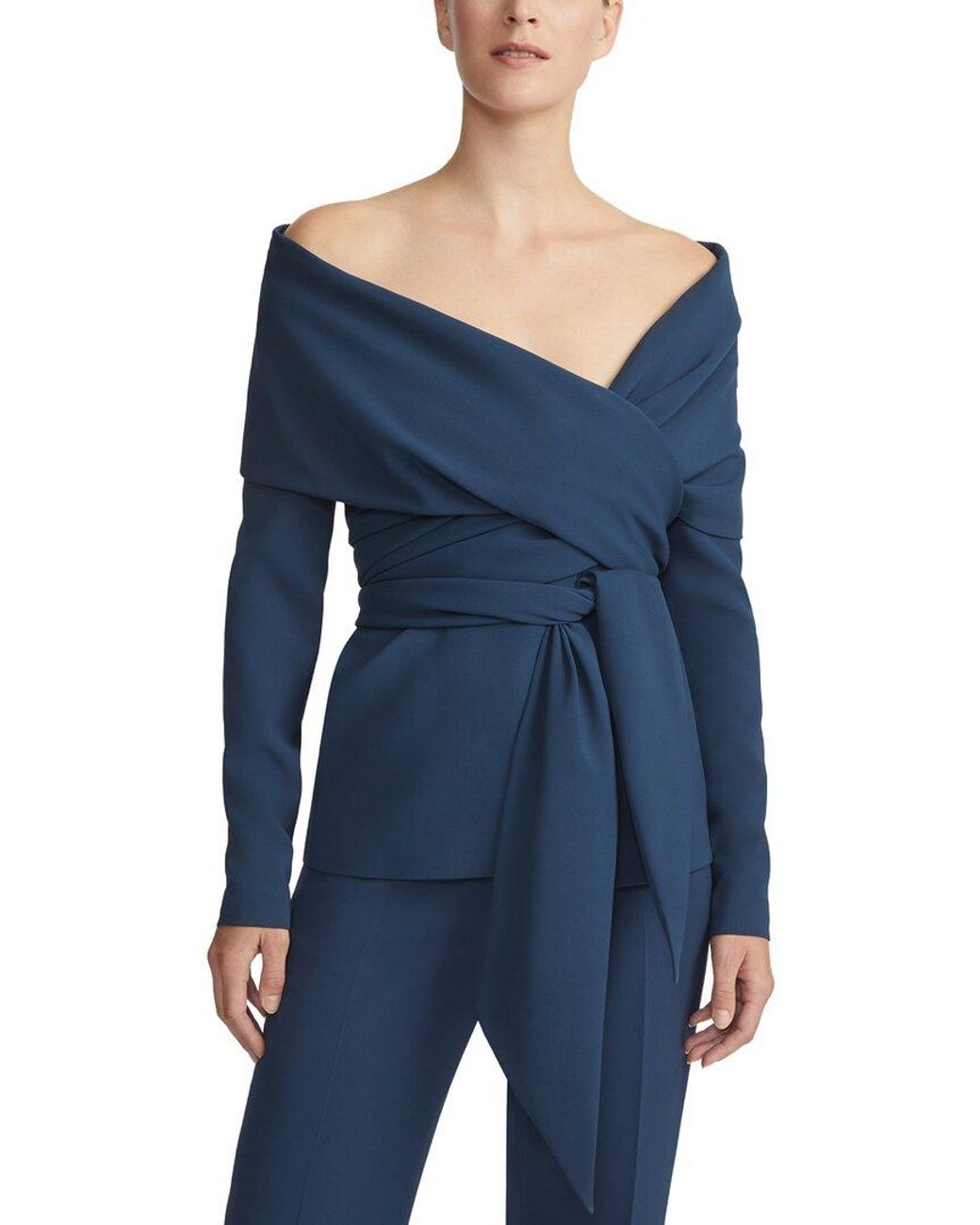 Lafayette 148 New York Blue Portrait Collar Wrap Jacket