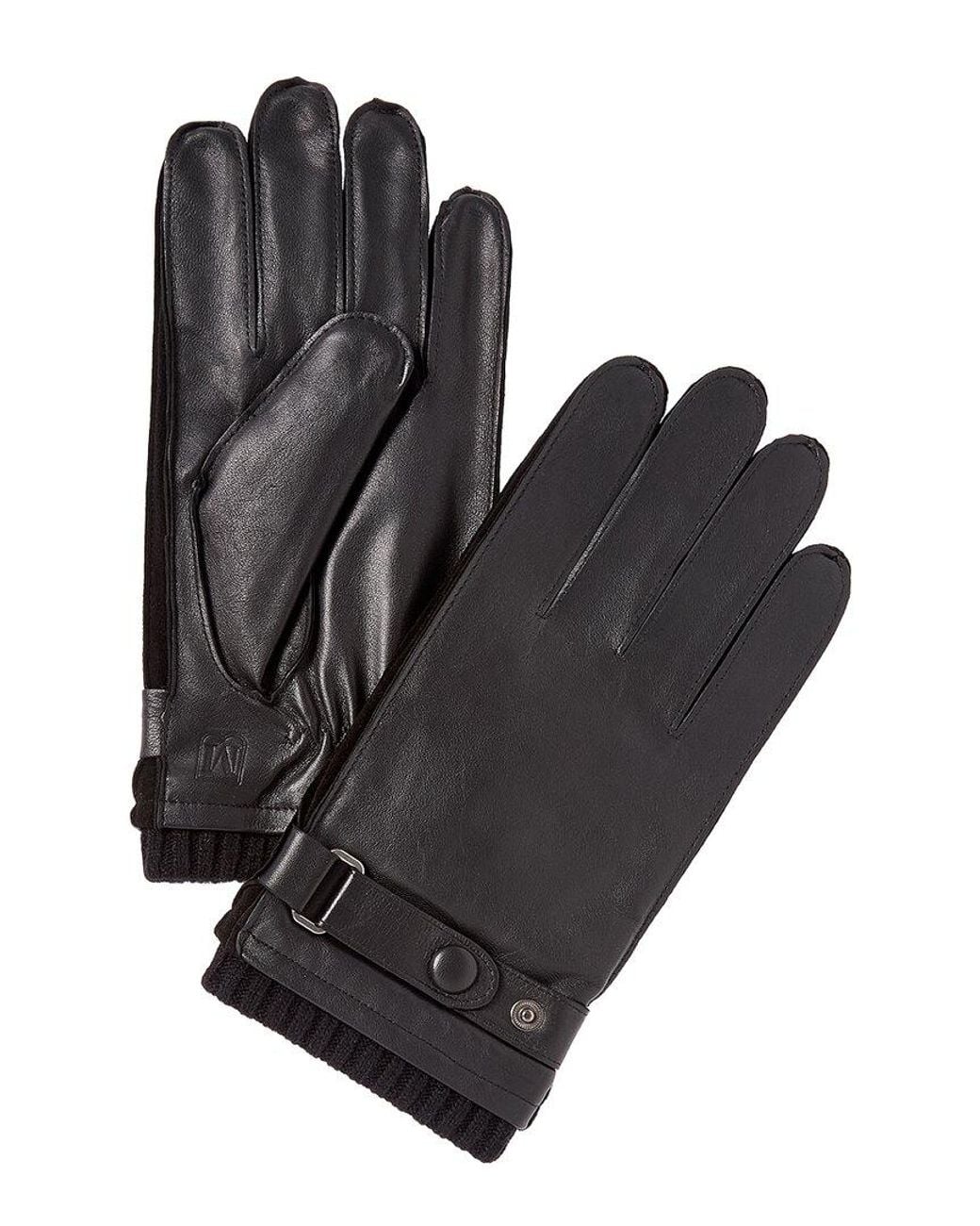 Bruno Magli Black Wool-Trim Leather Gloves for men