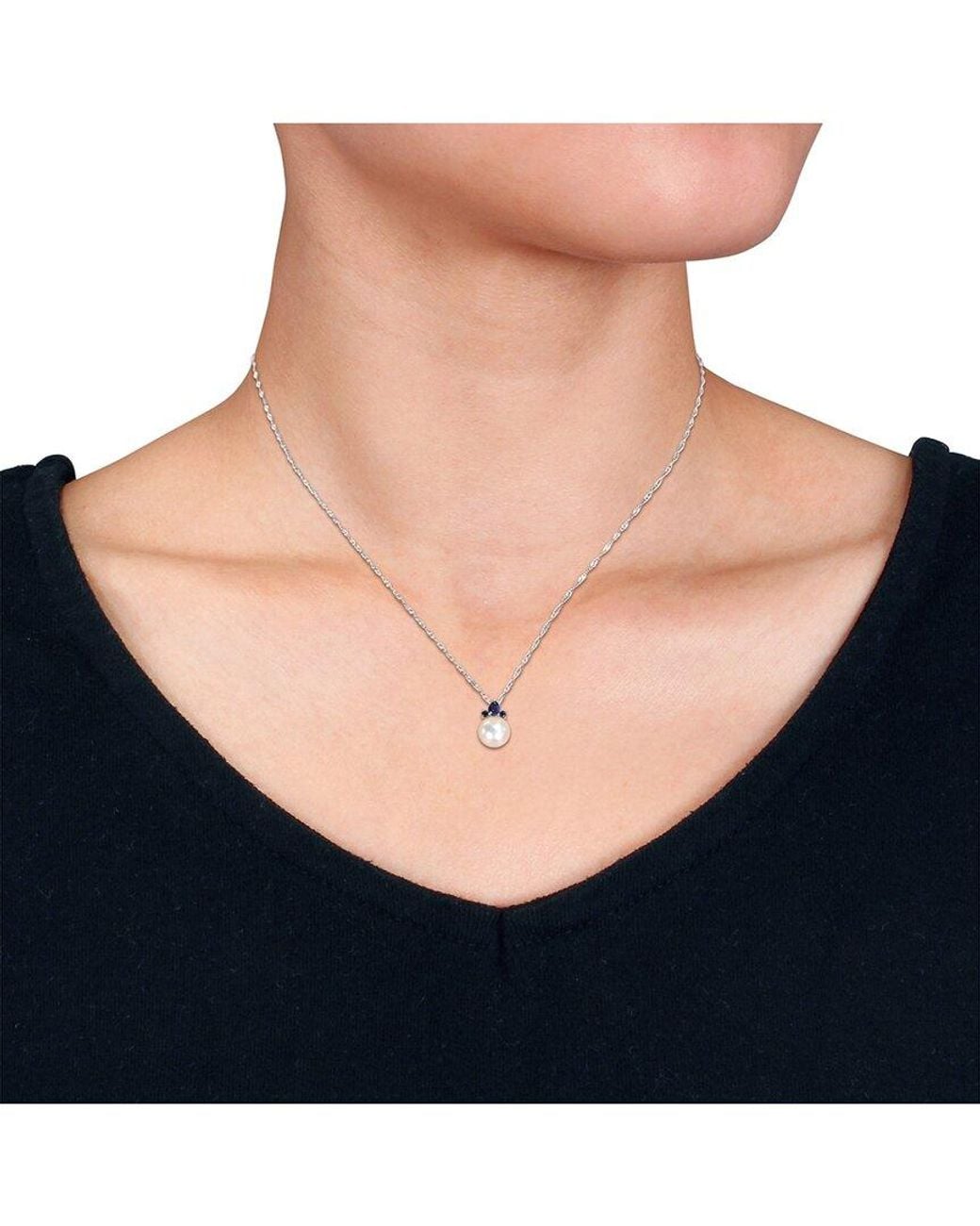 Rina Limor Blue 14K 0.28 Ct. Tw. Lab-Grown Sapphire & 8-8.5Mm Pearl Pendant