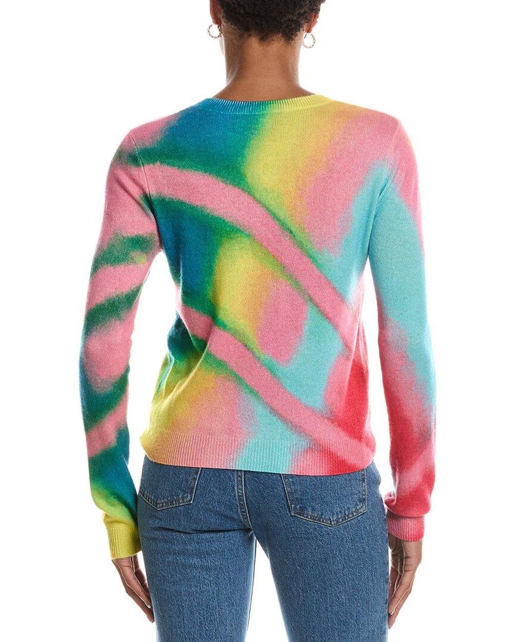 Autumn Cashmere Blue Bright Mirage Print Crewneck 100% Cashmere Sweater
