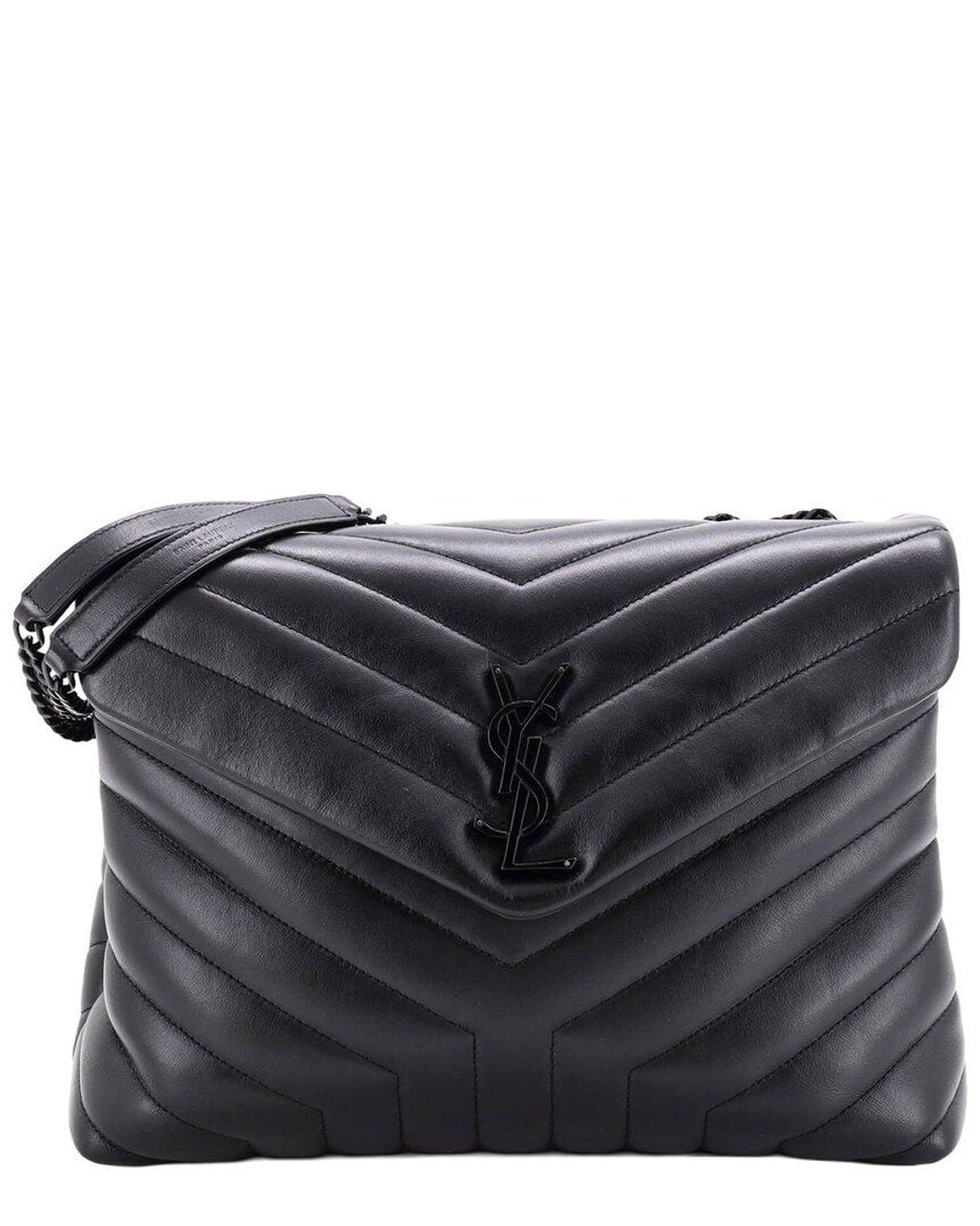 Saint Laurent Black Matelasse Chevron Leather Loulou Shoulder Bag Medium (Authentic Pre-Loved)