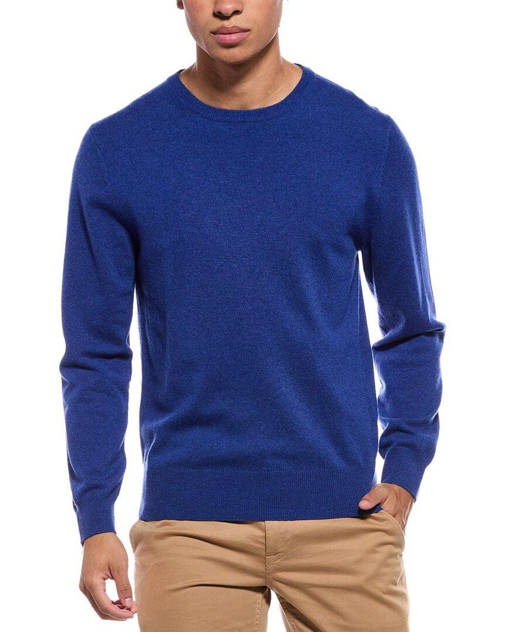 N.Peal Cashmere Blue Oxford 100% Cashmere Crewneck Sweater for men