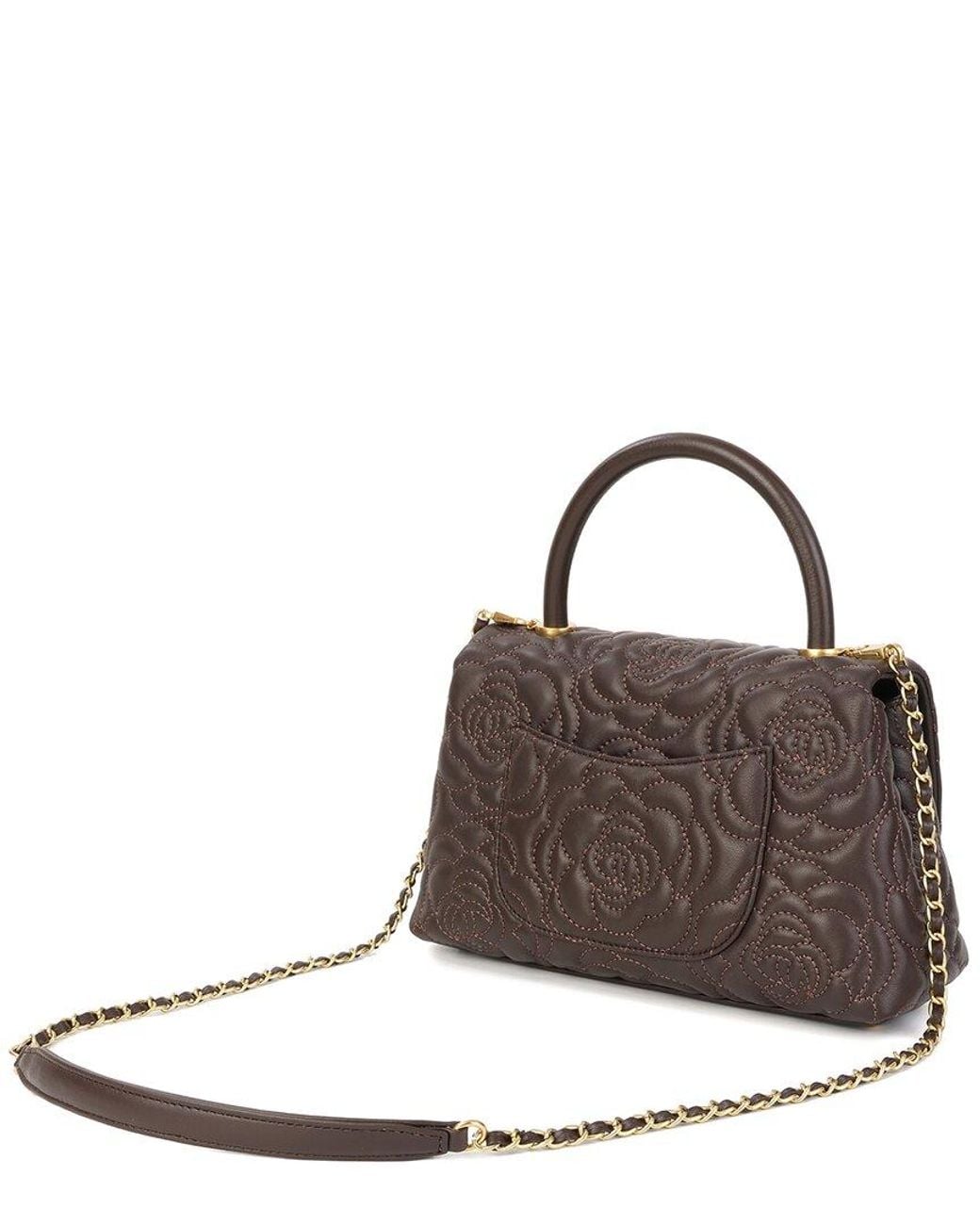 Tiffany & Fred Paris Brown Floral Quilted Leather Top Handle Satchel