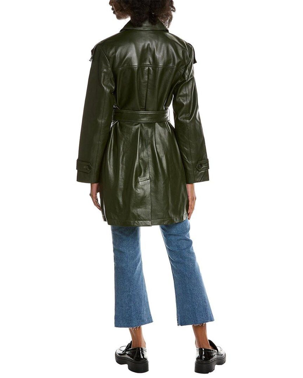 green leather trench