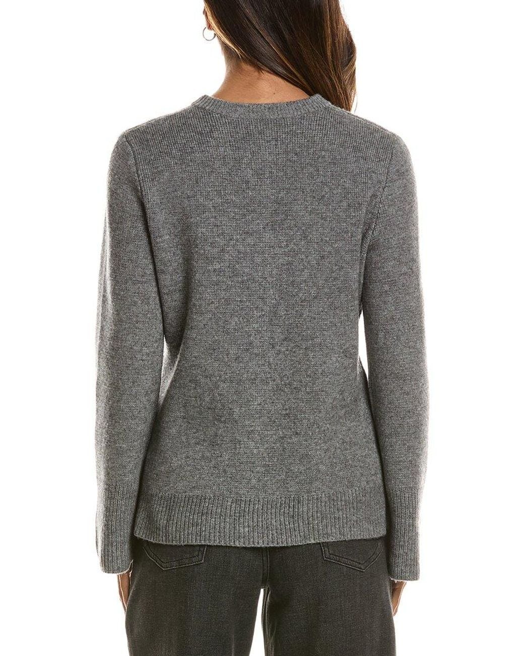 Forte Gray Double Knit Button Crew Wool & Cashmere-Blend Cardigan
