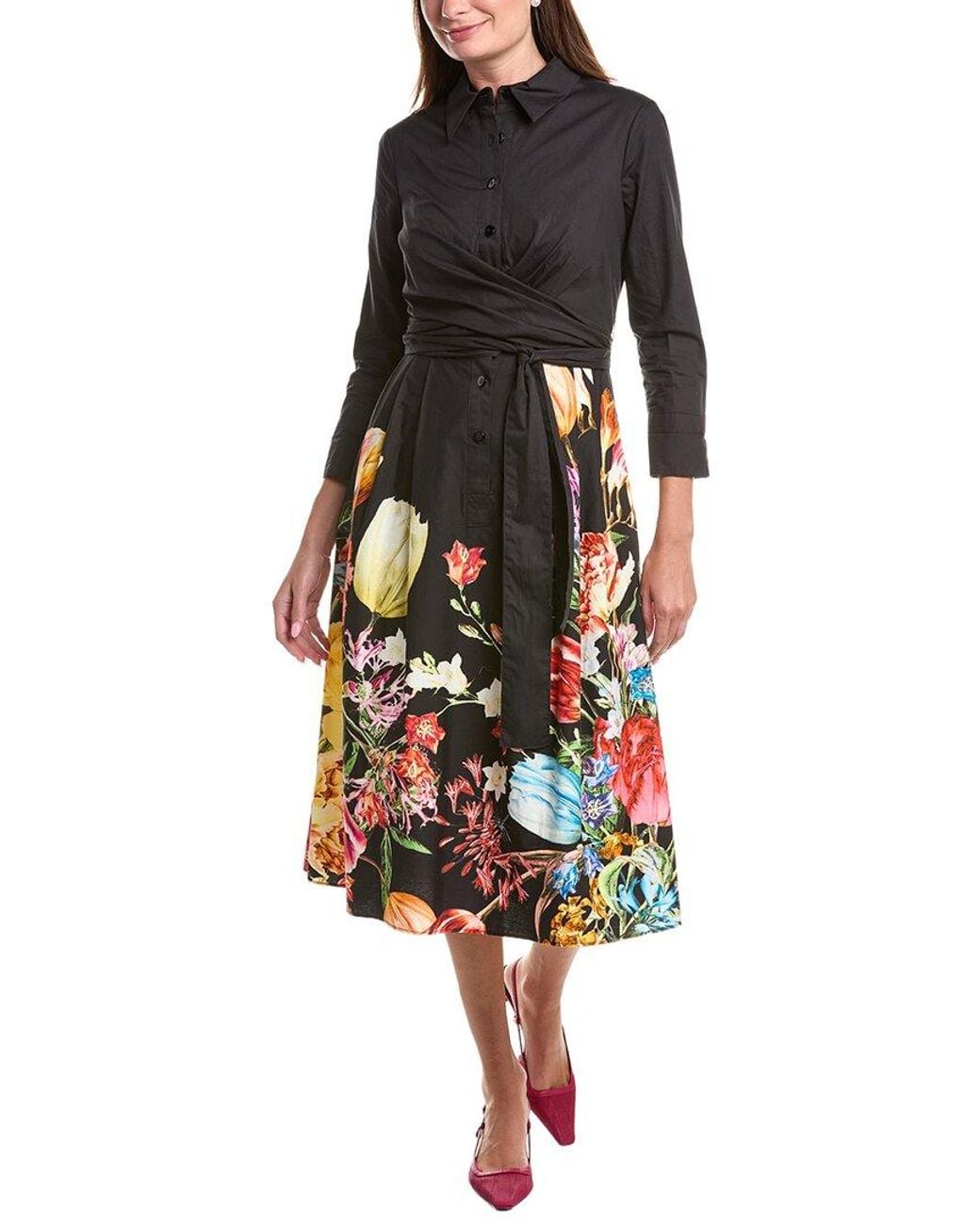 Teri Jon Blue Wrap Tie Waist Shirtdress