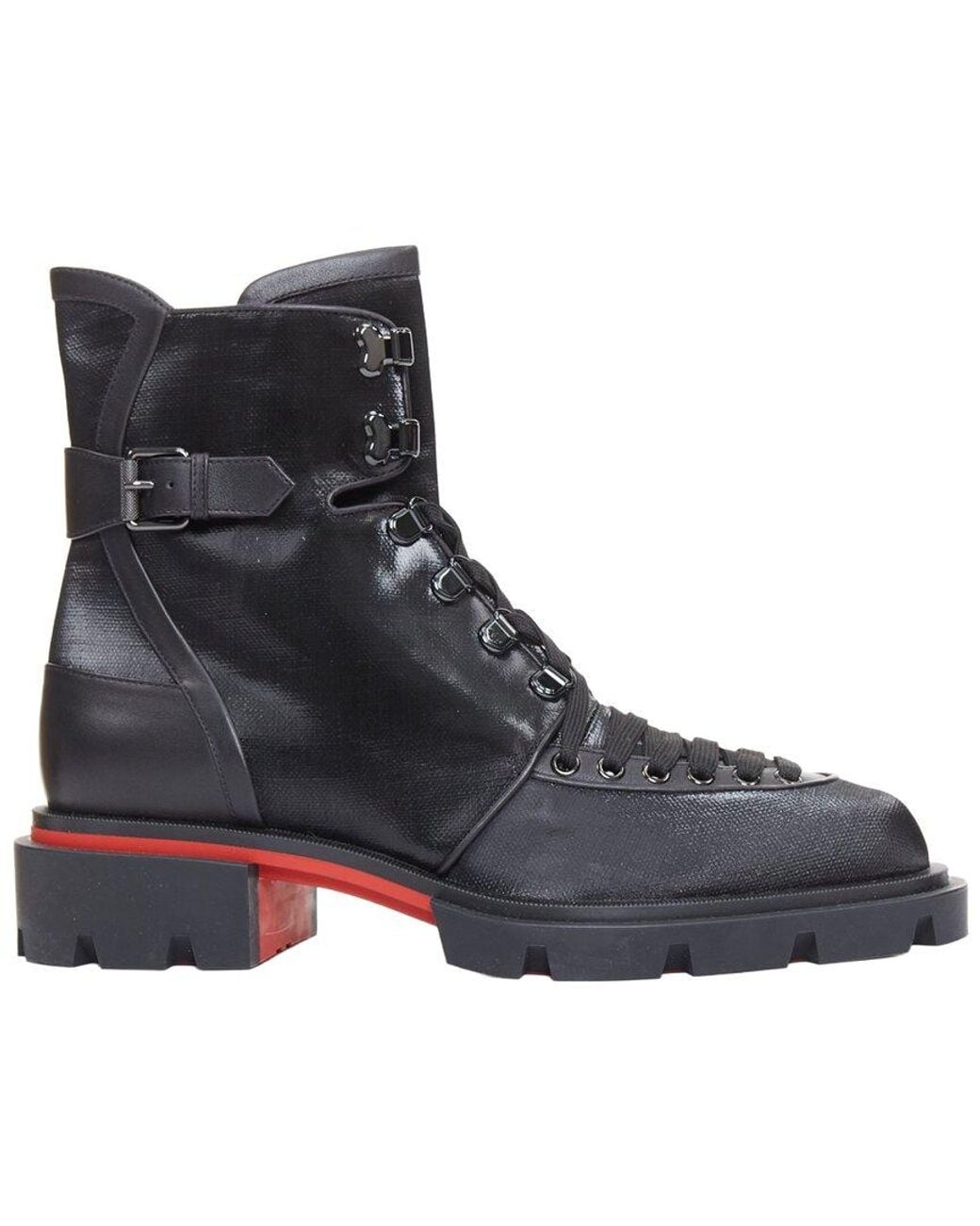 Christian Louboutin Black Toile Canvas Our Macademia Flat Combat Boot (Authentic Pre-Loved) for men