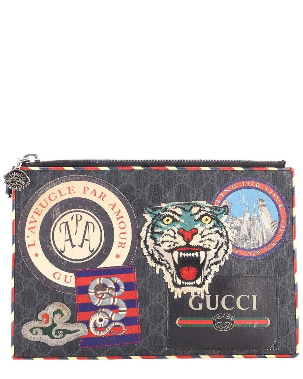 Gucci Gray Gg Coated Canvas Night Courrier Pouch With Applique (Authentic Pre-Loved)