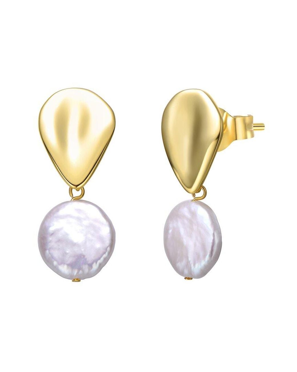 Genevive Jewelry Metallic 14k Over Silver 13mm Pearl Dangle Earrings