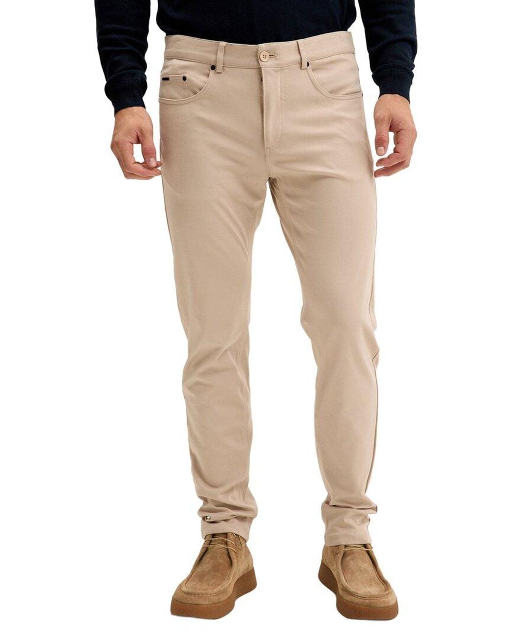 Ron Tomson Natural Lightweight Fitted Casual Pant for men