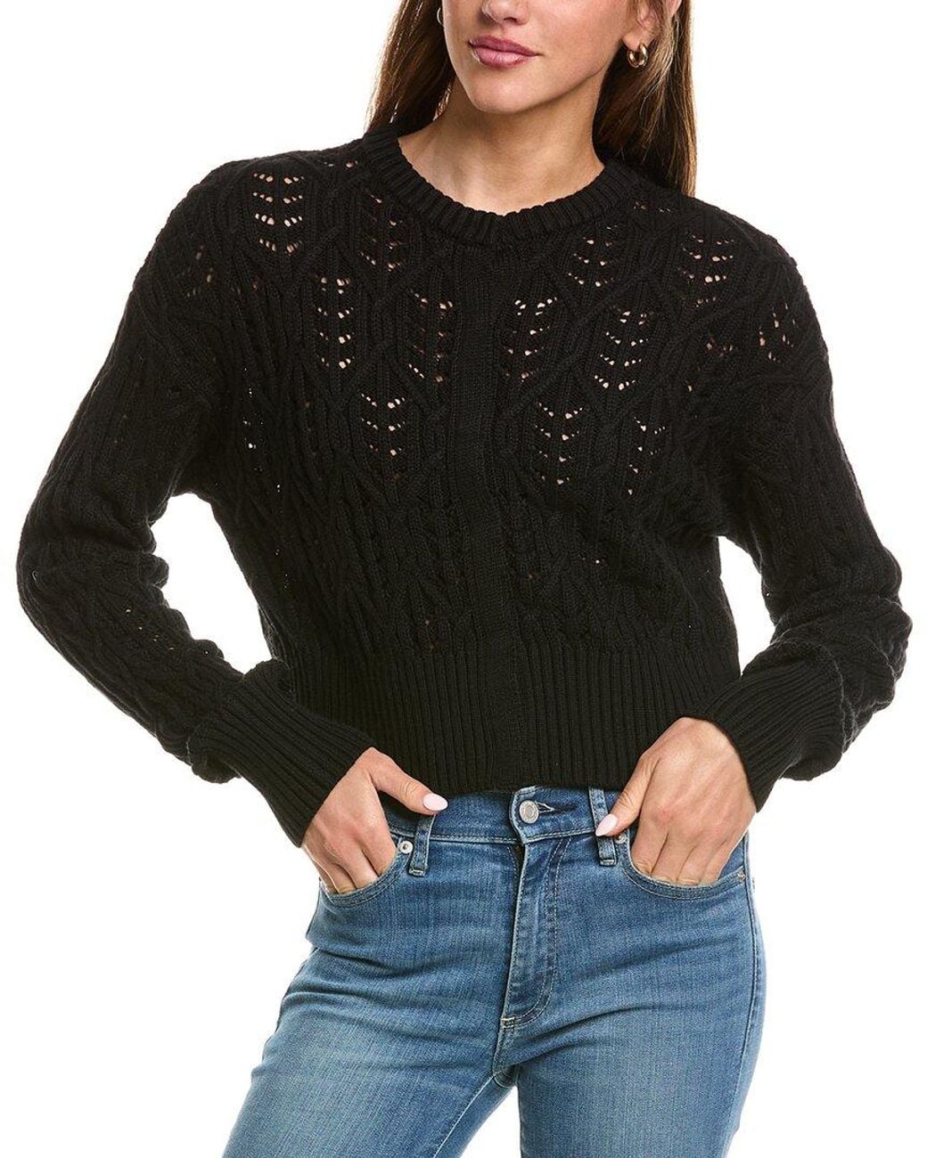 525 America Black Cropped Cable Cardigan