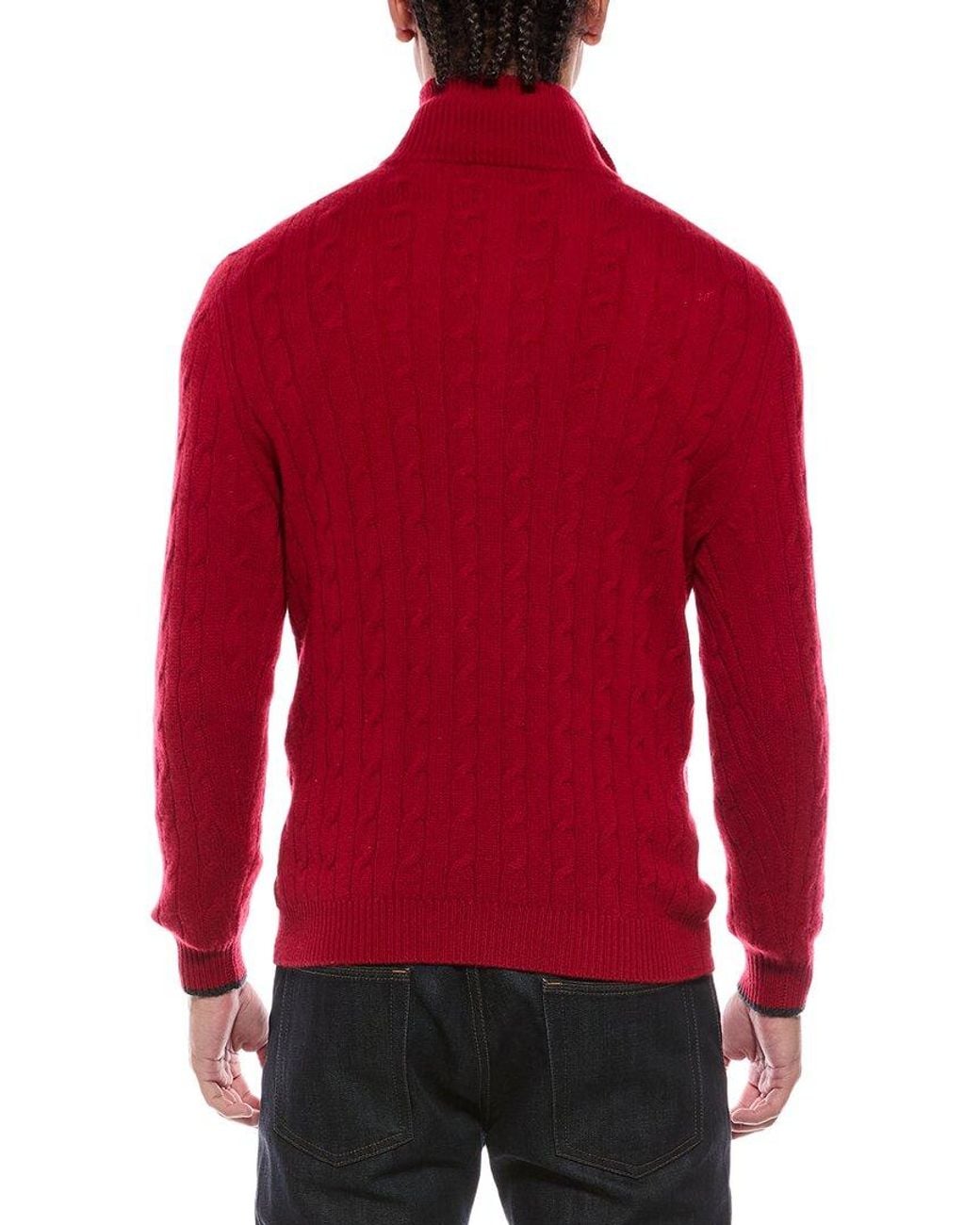 N.Peal Cashmere Red Albemarle Cable Cashmere 1/2-Zip Sweater for men