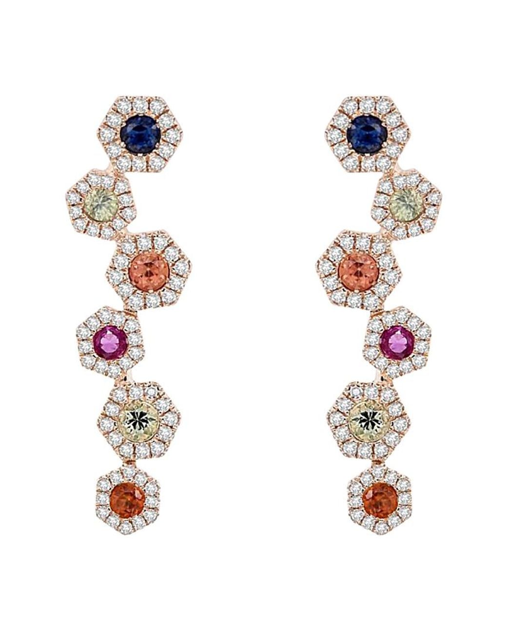 Diana M Multicolor Fine Jewelry 14k 1.13 Ct. Tw. Diamond & Sapphire Earrings