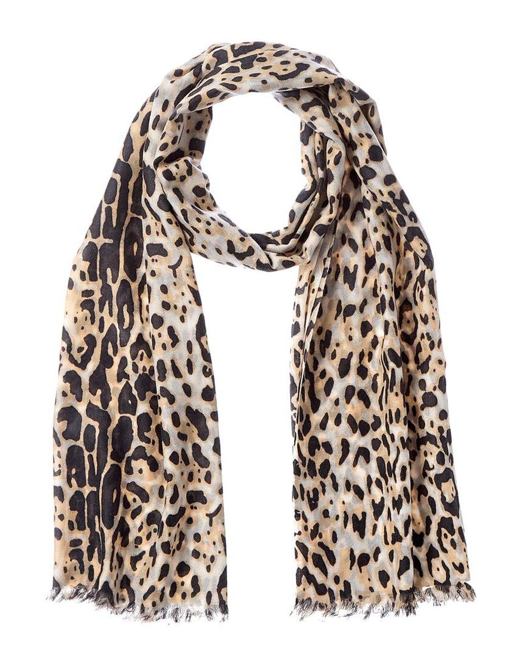 Sofiacashmere White Sofiacashmere Leopard Print Lightweight Cashmere Scarf