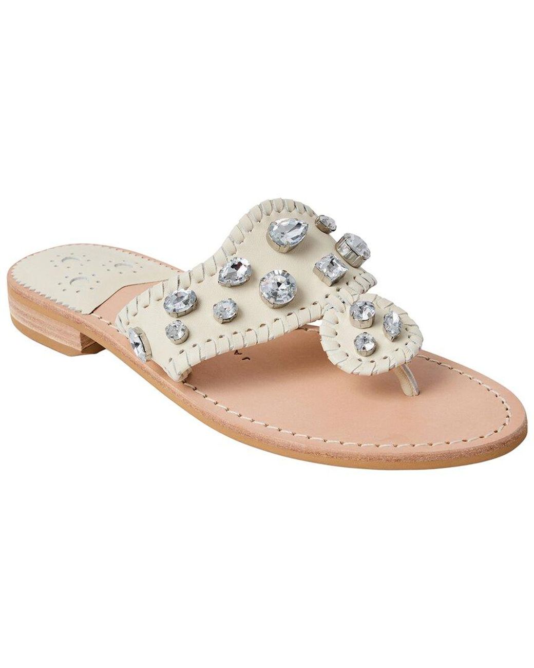 Jack Rogers White Jacks Jeweled Leather Sandal