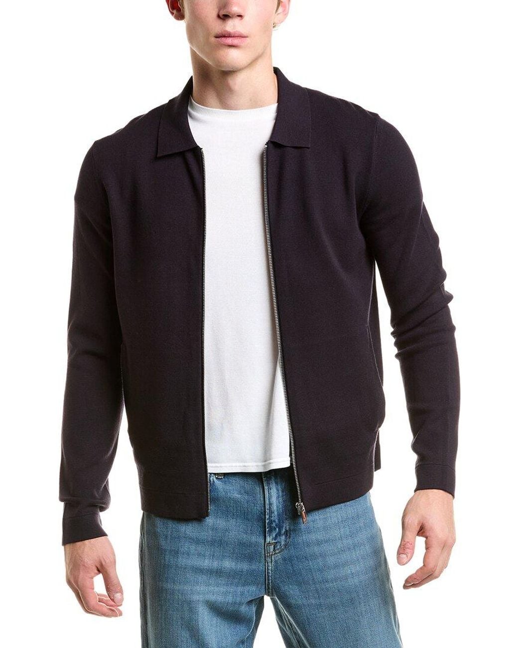 Reiss Blue Ryan Zip Through Knit Sweater for men
