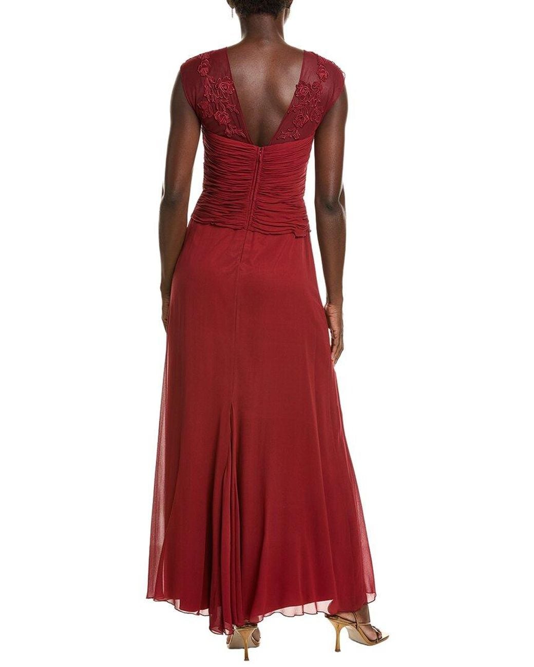 Issue New York Red Solid Silk Shell Gown