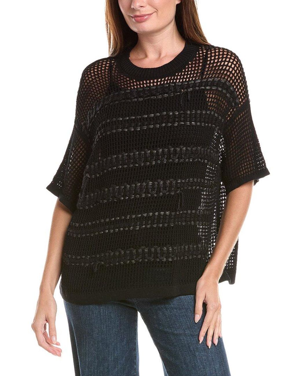 Lafayette 148 New York Black Open-Knit Sweater
