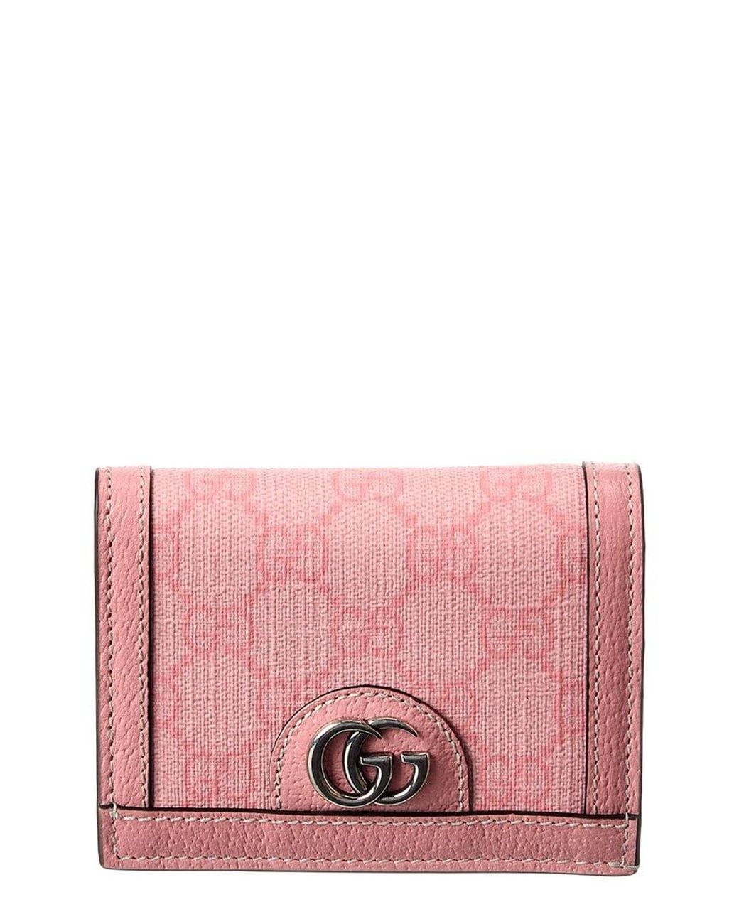 Gucci Pink Ophidia Gg Supreme Canvas & Leather Card Case